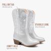 imageCowboy Boots for Girls Pointed Toe Kids Cowgirl Boots Mid Calf Western Youth Cowgirl Boots Horse Riding Party for Toddler Little Big KidsSilver Rhinestone