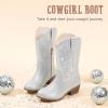 imageCowboy Boots for Girls Pointed Toe Kids Cowgirl Boots Mid Calf Western Youth Cowgirl Boots Horse Riding Party for Toddler Little Big KidsSilver Rhinestone