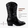imageCowgirl Boots for Girls Mid Calf Youth Girl Cowboy Western Boots Pointed Toe Embroidered for Horse Riding Country Party Toddler Little Big KidsBlack