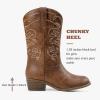 imageCowgirl Boots for Girls Mid Calf Youth Girl Cowboy Western Boots Pointed Toe Embroidered for Horse Riding Country Party Toddler Little Big KidsBrown