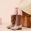 imageCowgirl Boots for Girls Mid Calf Youth Girl Cowboy Western Boots Pointed Toe Embroidered for Horse Riding Country Party Toddler Little Big KidsBrown Sequins