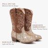 imageCowgirl Boots for Girls Mid Calf Youth Girl Cowboy Western Boots Pointed Toe Embroidered for Horse Riding Country Party Toddler Little Big KidsBrown Sequins