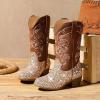 imageCowgirl Boots for Girls Mid Calf Youth Girl Cowboy Western Boots Pointed Toe Embroidered for Horse Riding Country Party Toddler Little Big KidsBrown Sequins