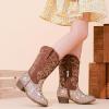 imageCowgirl Boots for Girls Mid Calf Youth Girl Cowboy Western Boots Pointed Toe Embroidered for Horse Riding Country Party Toddler Little Big KidsBrown Sequins
