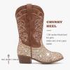 imageCowgirl Boots for Girls Mid Calf Youth Girl Cowboy Western Boots Pointed Toe Embroidered for Horse Riding Country Party Toddler Little Big KidsBrown Sequins