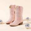 imageCowgirl Boots for Girls Mid Calf Youth Girl Cowboy Western Boots Pointed Toe Embroidered for Horse Riding Country Party Toddler Little Big KidsLight Pink