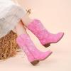 imageCowgirl Boots for Girls Mid Calf Youth Girl Cowboy Western Boots Pointed Toe Embroidered for Horse Riding Country Party Toddler Little Big KidsPink