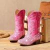 imageCowgirl Boots for Girls Mid Calf Youth Girl Cowboy Western Boots Pointed Toe Embroidered for Horse Riding Country Party Toddler Little Big KidsPink Sequins