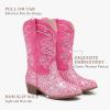 imageCowgirl Boots for Girls Mid Calf Youth Girl Cowboy Western Boots Pointed Toe Embroidered for Horse Riding Country Party Toddler Little Big KidsPink Sequins