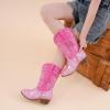 imageCowgirl Boots for Girls Mid Calf Youth Girl Cowboy Western Boots Pointed Toe Embroidered for Horse Riding Country Party Toddler Little Big KidsPink Sequins