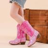 imageCowgirl Boots for Girls Mid Calf Youth Girl Cowboy Western Boots Pointed Toe Embroidered for Horse Riding Country Party Toddler Little Big KidsPink Sequins