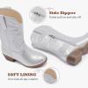 imageCowgirl Boots for Girls Mid Calf Youth Girl Cowboy Western Boots Pointed Toe Embroidered for Horse Riding Country Party Toddler Little Big KidsSilver