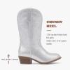 imageCowgirl Boots for Girls Mid Calf Youth Girl Cowboy Western Boots Pointed Toe Embroidered for Horse Riding Country Party Toddler Little Big KidsSilver