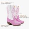 imageCowgirl Boots for Little Girls Mid Calf Pointed Toe Kid Cowboy Boots Side Zipper Classic Embroidered Western Boots Horse Riding Shoes Party for Toddler Little Big KidsPink White