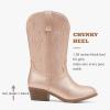 imageCowgirl Boots for Little Girls Mid Calf Pointed Toe Kid Cowboy Boots Side Zipper Classic Embroidered Western Boots Horse Riding Shoes Party for Toddler Little Big KidsCham
