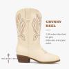 imageCowgirl Boots for Little Girls Mid Calf Pointed Toe Kid Cowboy Boots Side Zipper Classic Embroidered Western Boots Horse Riding Shoes Party for Toddler Little Big KidsBeige