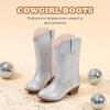 imageCowgirl Boots for Little Girls Mid Calf Pointed Toe Kid Cowboy Boots Side Zipper Classic Embroidered Western Boots Horse Riding Shoes Party for Toddler Little Big KidsSilver