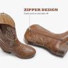 imageCowgirl Boots for Little Girls Mid Calf Pointed Toe Kid Cowboy Boots Side Zipper Classic Embroidered Western Boots Horse Riding Shoes Party for Toddler Little Big KidsLight Brown