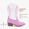 imageCowgirl Boots for Little Girls Mid Calf Pointed Toe Kid Cowboy Boots Side Zipper Classic Embroidered Western Boots Horse Riding Shoes Party for Toddler Little Big KidsPink White