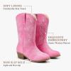 imageCowgirl Boots for Little Girls Mid Calf Pointed Toe Kid Cowboy Boots Side Zipper Classic Embroidered Western Boots Horse Riding Shoes Party for Toddler Little Big KidsPink