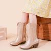 imageCowgirl Boots for Little Girls Mid Calf Pointed Toe Kid Cowboy Boots Side Zipper Classic Embroidered Western Boots Horse Riding Shoes Party for Toddler Little Big KidsCham