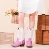 imageCowgirl Boots for Little Girls Mid Calf Pointed Toe Kid Cowboy Boots Side Zipper Classic Embroidered Western Boots Horse Riding Shoes Party for Toddler Little Big KidsPink White