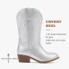 imageCowgirl Boots for Little Girls Mid Calf Pointed Toe Kid Cowboy Boots Side Zipper Classic Embroidered Western Boots Horse Riding Shoes Party for Toddler Little Big KidsSilver