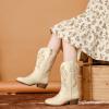 imageCowgirl Boots for Little Girls Mid Calf Pointed Toe Kid Cowboy Boots Side Zipper Classic Embroidered Western Boots Horse Riding Shoes Party for Toddler Little Big KidsBeige