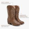 imageCowgirl Boots for Little Girls Mid Calf Pointed Toe Kid Cowboy Boots Side Zipper Classic Embroidered Western Boots Horse Riding Shoes Party for Toddler Little Big KidsLight Brown