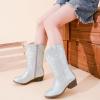 imageCowgirl Boots for Little Girls Mid Calf Pointed Toe Kid Cowboy Boots Side Zipper Classic Embroidered Western Boots Horse Riding Shoes Party for Toddler Little Big KidsSilver