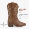imageCowgirl Boots for Little Girls Mid Calf Pointed Toe Kid Cowboy Boots Side Zipper Classic Embroidered Western Boots Horse Riding Shoes Party for Toddler Little Big KidsLight Brown