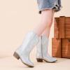 imageCowgirl Boots for Little Girls Mid Calf Pointed Toe Kid Cowboy Boots Side Zipper Classic Embroidered Western Boots Horse Riding Shoes Party for Toddler Little Big KidsSilver