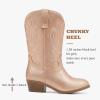 imageCowgirl Boots for Little Girls Mid Calf Pointed Toe Kid Cowboy Boots Side Zipper Classic Embroidered Western Boots Horse Riding Shoes Party for Toddler Little Big KidsCham