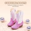 imageCowgirl Boots for Little Girls Mid Calf Pointed Toe Kid Cowboy Boots Side Zipper Classic Embroidered Western Boots Horse Riding Shoes Party for Toddler Little Big KidsPink White