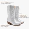 imageCowgirl Boots for Little Girls Mid Calf Pointed Toe Kid Cowboy Boots Side Zipper Classic Embroidered Western Boots Horse Riding Shoes Party for Toddler Little Big KidsSilver