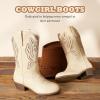imageCowgirl Boots for Little Girls Mid Calf Pointed Toe Kid Cowboy Boots Side Zipper Classic Embroidered Western Boots Horse Riding Shoes Party for Toddler Little Big KidsBeige