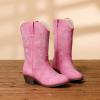 imageCowgirl Boots for Little Girls Mid Calf Pointed Toe Kid Cowboy Boots Side Zipper Classic Embroidered Western Boots Horse Riding Shoes Party for Toddler Little Big KidsPink