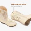 imageCowgirl Boots for Little Girls Mid Calf Pointed Toe Kid Cowboy Boots Side Zipper Classic Embroidered Western Boots Horse Riding Shoes Party for Toddler Little Big KidsBeige