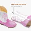 imageCowgirl Boots for Little Girls Mid Calf Pointed Toe Kid Cowboy Boots Side Zipper Classic Embroidered Western Boots Horse Riding Shoes Party for Toddler Little Big KidsPink White