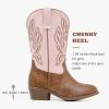 imageCowgirl Boots for Little Girls Mid Calf Pointed Toe Kid Cowboy Boots Side Zipper Classic Embroidered Western Boots Horse Riding Shoes Party for Toddler Little Big KidsPink Brown