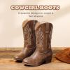 imageCowgirl Boots for Little Girls Mid Calf Pointed Toe Kid Cowboy Boots Side Zipper Classic Embroidered Western Boots Horse Riding Shoes Party for Toddler Little Big KidsLight Brown