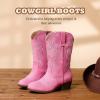 imageCowgirl Boots for Little Girls Mid Calf Pointed Toe Kid Cowboy Boots Side Zipper Classic Embroidered Western Boots Horse Riding Shoes Party for Toddler Little Big KidsPink