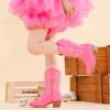 imageGirls Cowboy Boots Pull On Cowgirl Boots Pointed Toe Mid Calf Western Boots for Little Kid Big KidRhinestone Fuchsia