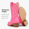 imageGirls Cowboy Boots Pull On Cowgirl Boots Pointed Toe Mid Calf Western Boots for Little Kid Big KidRhinestone Fuchsia