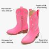imageGirls Cowboy Boots Pull On Cowgirl Boots Pointed Toe Mid Calf Western Boots for Little Kid Big KidRhinestone Fuchsia