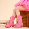 imageGirls Cowboy Boots Pull On Cowgirl Boots Pointed Toe Mid Calf Western Boots for Little Kid Big KidRhinestone Fuchsia