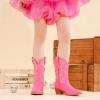 imageGirls Cowboy Boots Pull On Cowgirl Boots Pointed Toe Mid Calf Western Boots for Little Kid Big KidRhinestone Fuchsia