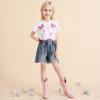 imageGirls Cowboy Boots Pull On Cowgirl Boots Pointed Toe Mid Calf Western Boots for Little Kid Big KidRhinestone Pink