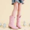 imageGirls Cowboy Boots Pull On Cowgirl Boots Pointed Toe Mid Calf Western Boots for Little Kid Big KidRhinestone Pink
