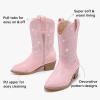 imageGirls Cowboy Boots Pull On Cowgirl Boots Pointed Toe Mid Calf Western Boots for Little Kid Big KidRhinestone Pink